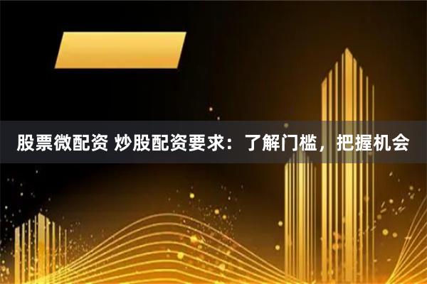 股票微配资 炒股配资要求：了解门槛，把握机会